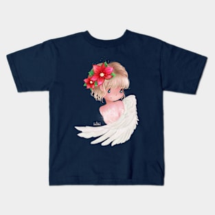 Christmas Poinsettia Angel Kids T-Shirt